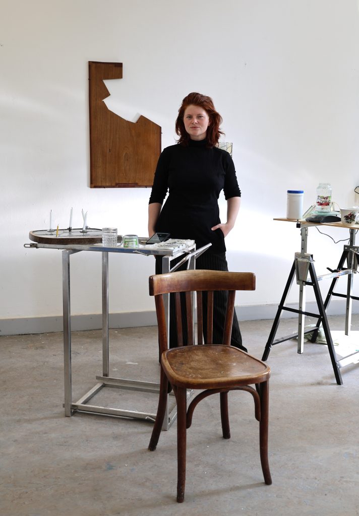Portrait of Dutch artist Geertje Brandenburg in her studio.