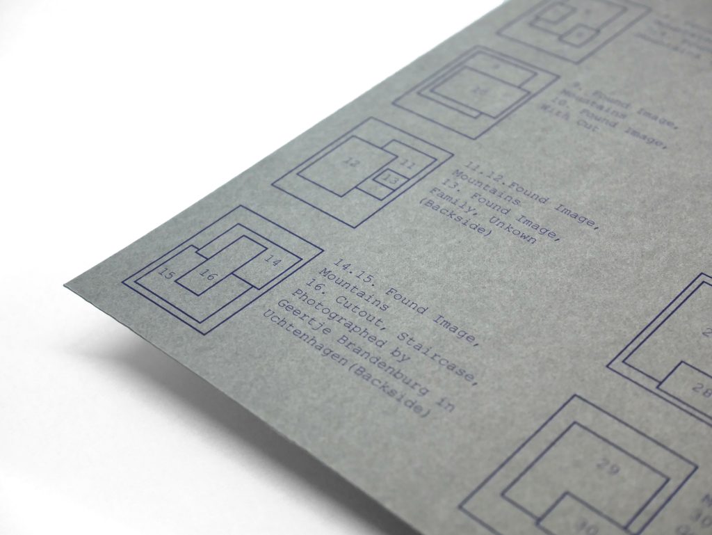 Layered collage with archival text used in the “Summerhouse” photobook by Geertje Brandenburg.